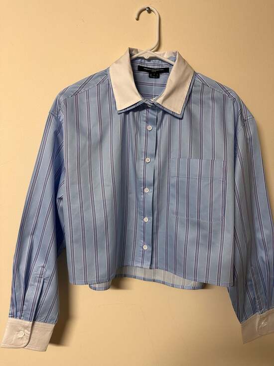 French Connection Tops - French Connection Long Sleeve Stripe Double Collar Button-Up Shirt